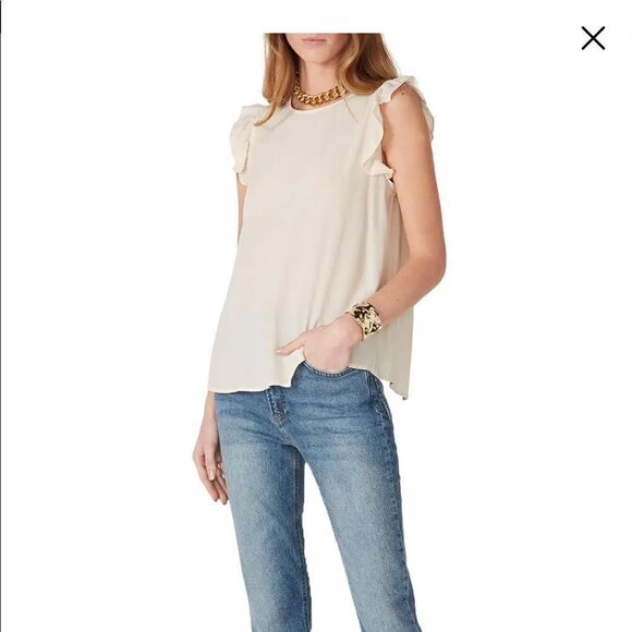 Ba&sh Fani Top wrap  Back Flutter Sleeve Crew Neck Crepe Blouse  Cream, S; M; L - Picture 6 of 12